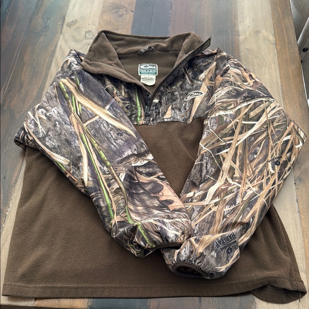 Drake Camo Fleece Pullover with Brown and Green